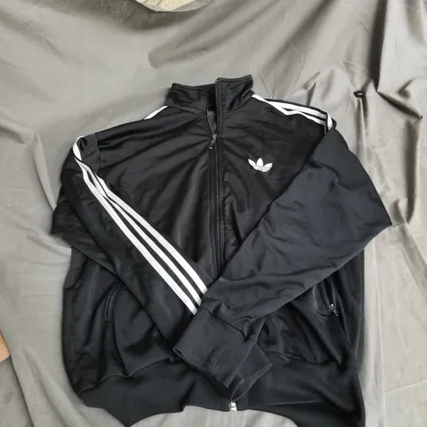 ADIDAS TRACK JACKET – BLACK WITH WHITE STRIPES, SIZE L