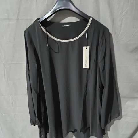 ROMAN BLACK BEADED COLLAR TOP, UK 16
