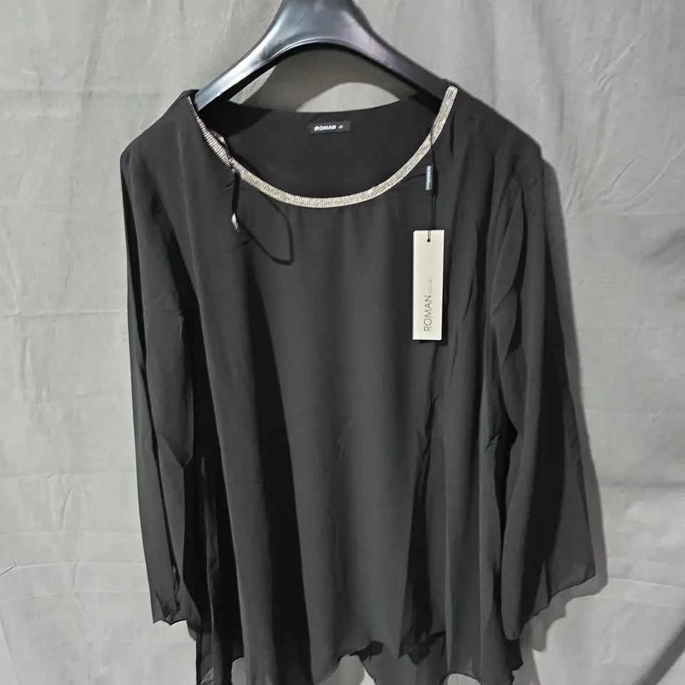 ROMAN BLACK BEADED COLLAR TOP, UK 16