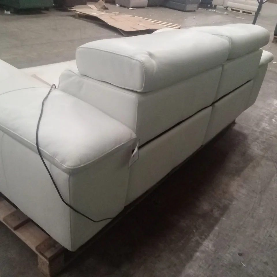 QUALITY DESIGNER 3 SEATER WHITE LEATHER POWER RECLINER SOFA