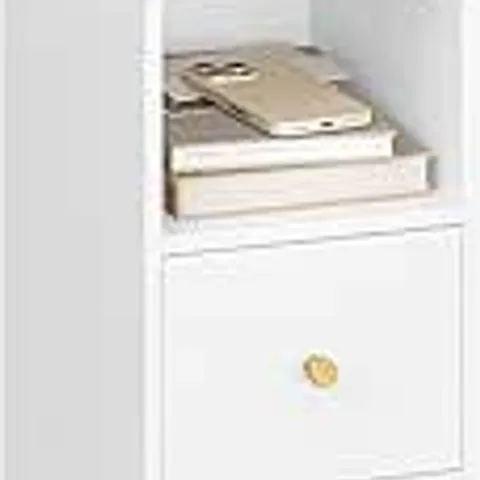BOXED HZUANERI NARROW SIDE TABLE WITH 2 DRAWERS, BEDSIDE CABINET WITH OPEN COMPARTMENT, ADJUSTABLE DRAWER POSITION FOR BEDROOM, LIVING ROOM, 30 X 24 X 65 CM WHITE NS62113X
