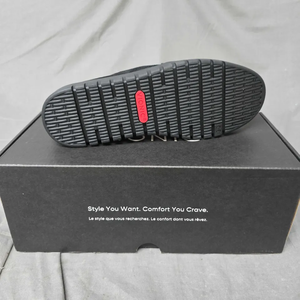 BOXED PAIR OF VIONIC UPTOWN SLIP ON SHOES IN BLACK - 7