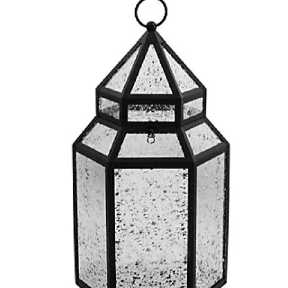 HOME STORIES MERCURY GLASS LARGE LANTERN WITH RICE LIGHTS