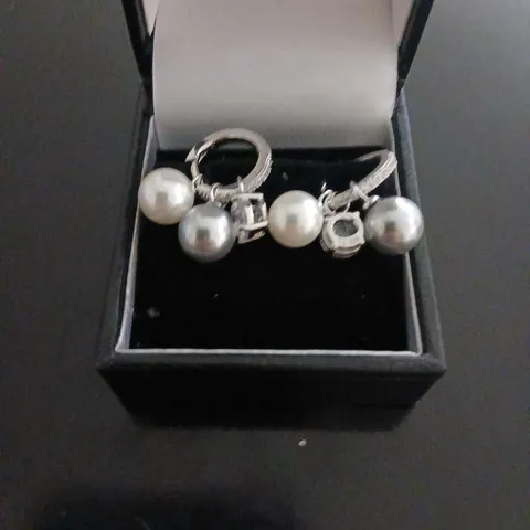 DIAMONIQUE SHL PEARL HOOP EARRINGS WHITE/GREY RHODIUM PLATED 