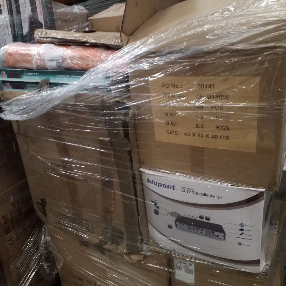 PALLET CONTAINING ASSORTED PRODUCTS INCLUDING CCTV SURVEILLANCE KIT, REUSABLE SHOPPING TROLLEY BAGS, WIRELESS KEYBOARD MOUSE SETS & IP CAMERA