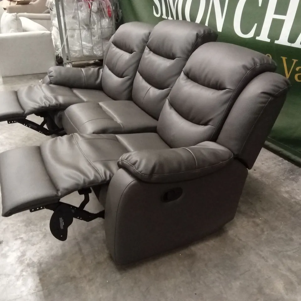 ROTHBURY LUXURY FAUX LEATHER HIGH BACK  3 SEATER MANUAL RECLINER SOFA - CHARCOAL RRP £729