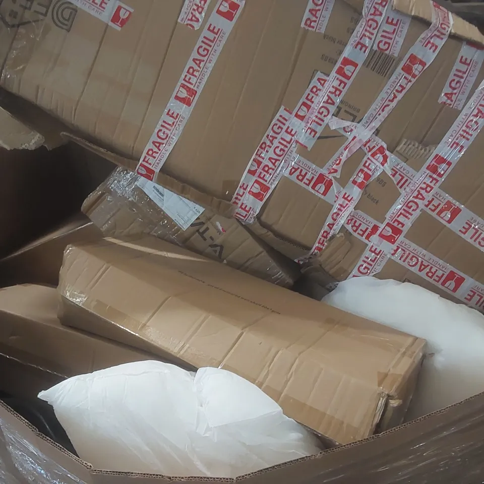 PALLET CONTAINING A VERY LARGE QUANTITY OF ASSORTED CONSUMER PRODUCTS INCLUDING: BOXED FURNITURE, CUSHION, DISPOSABLE INCONTINENCE PADS ECT