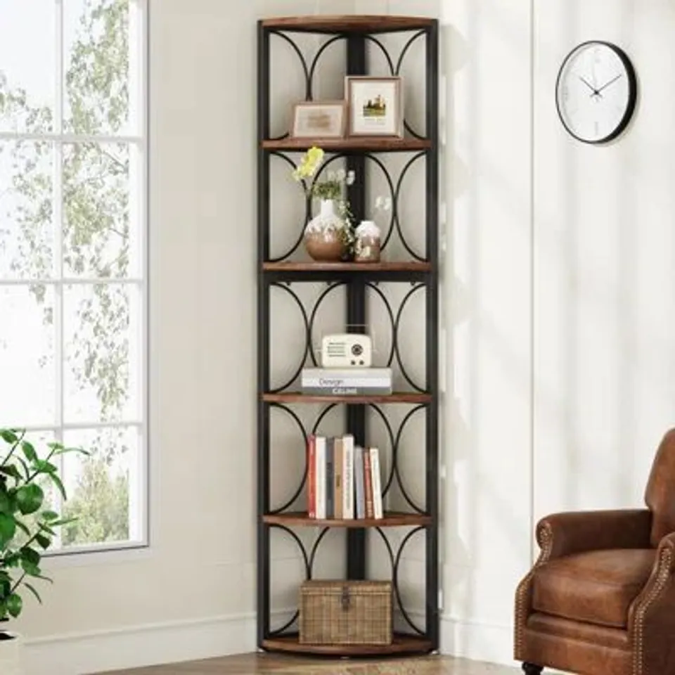 BOXED 169.98CM H × 31.98CM W STEEL CORNER BOOKCASE 