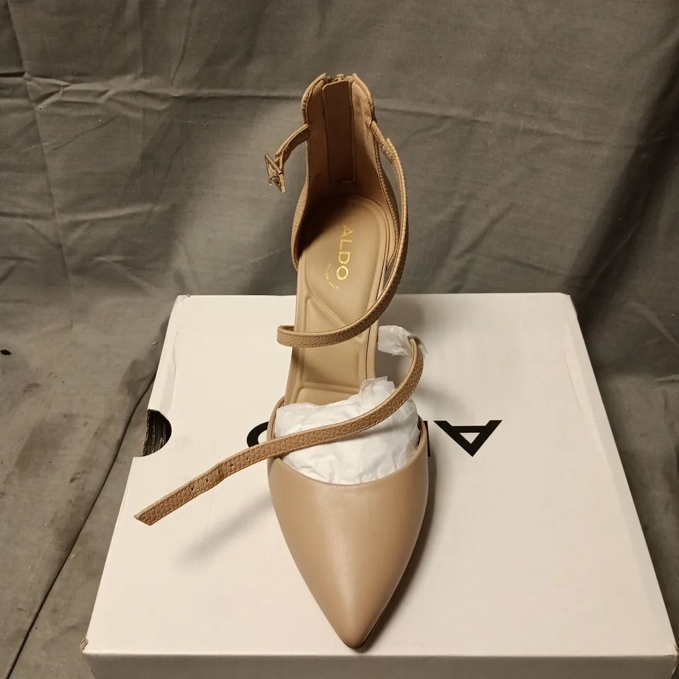 ALDO WOMEN'S NUDE STRAPPY HIGH HEEL SANDALS – POINTED TOE, ANKLE STRAP SIZE 5 BOXED