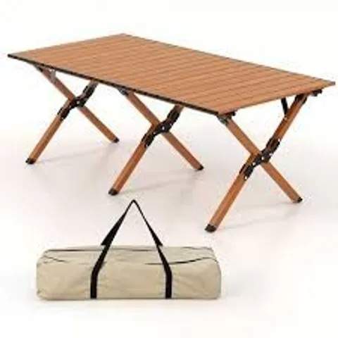 BOXED COSTWAY ALUMINUM FOLDING CAMPING TABLE ROLL UP PORTABLE PICNIC TABLE WITH CARRYING BAG - BROWN