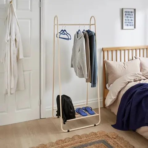 BOXED CLOTHES RAIL WITH BUILT IN STORAGE SHELF WHITE SAND (1 BOX)