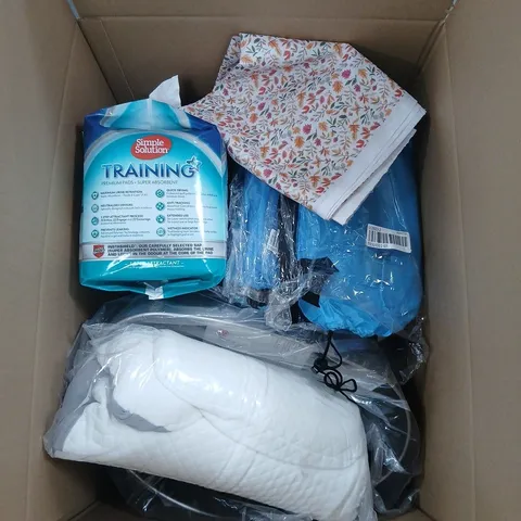 BOX OF APPROXIMATELY 8 MIXED ITEMS INCLUDING A BIN LID, FABRIC ETC. 