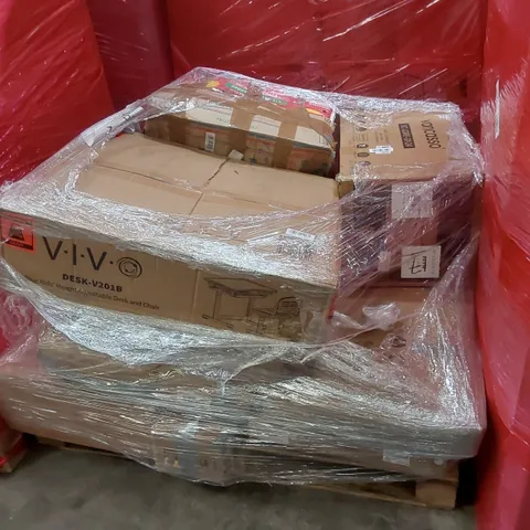 PALLET OF ASSORTED ITEMS INCLUDING: VIVO HEIGHT ADJUSTABLE DESK, VANCASSO DINNERWARE SET ECT