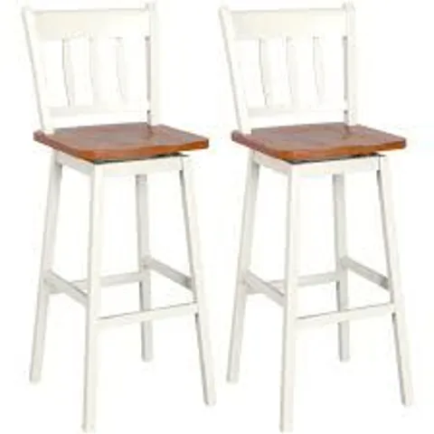 COSTWAY WHITE RUBBERWOOD SWIVEL BAR STOOL SET OF 2