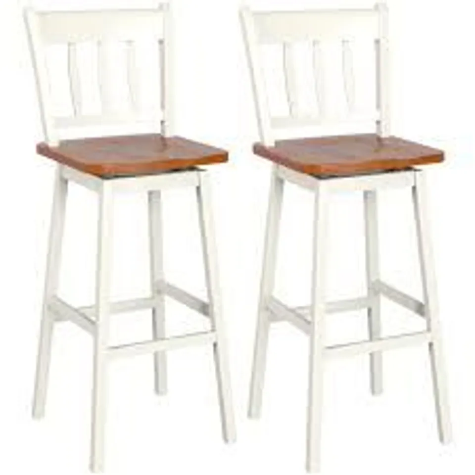 COSTWAY WHITE RUBBERWOOD SWIVEL BAR STOOL SET OF 2