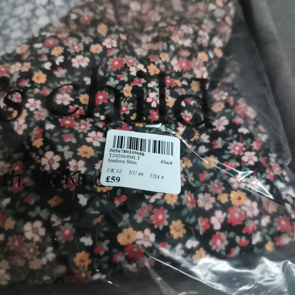 NOBODYS CHILD ISADORA SHIRT – FLORAL PRINT, BLACK, UK 12 (EU 40)