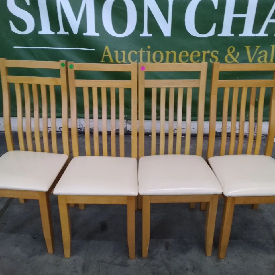 SET OF 4 NEW JAVA OAK CUSTARD LEATHER DINING CHAIRS 