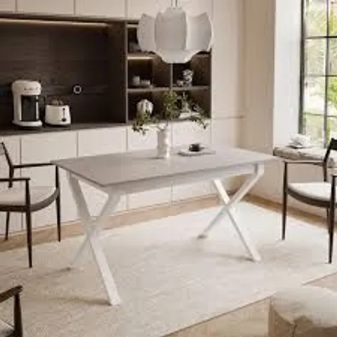 BOXED EXTENDABLE TABLE ARTON II 140 CM, "X" LEGS - WHITE BASE, GREY TOP (3 BOXES)