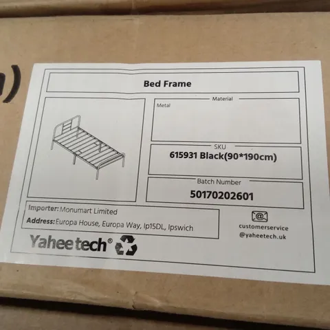 BOXED YAHEETECH 3FT SINGLE BED FRAME - BLACK (1 BOX)