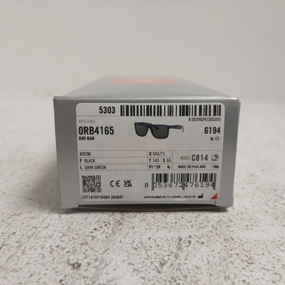 RAY-BAN JUSTIN SUNGLASSES ORB4165 – BLACK FRAME, DARK GREEN LENSES
