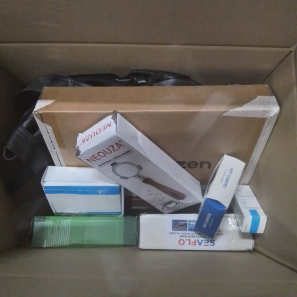 BOX OF ASSORTED ELECTRICAL TO INCLUDE; HOME TANNING LIGHT, BACTERICIDAL AND ALGAL LAMP, HD SPORTS CAMERA ETC