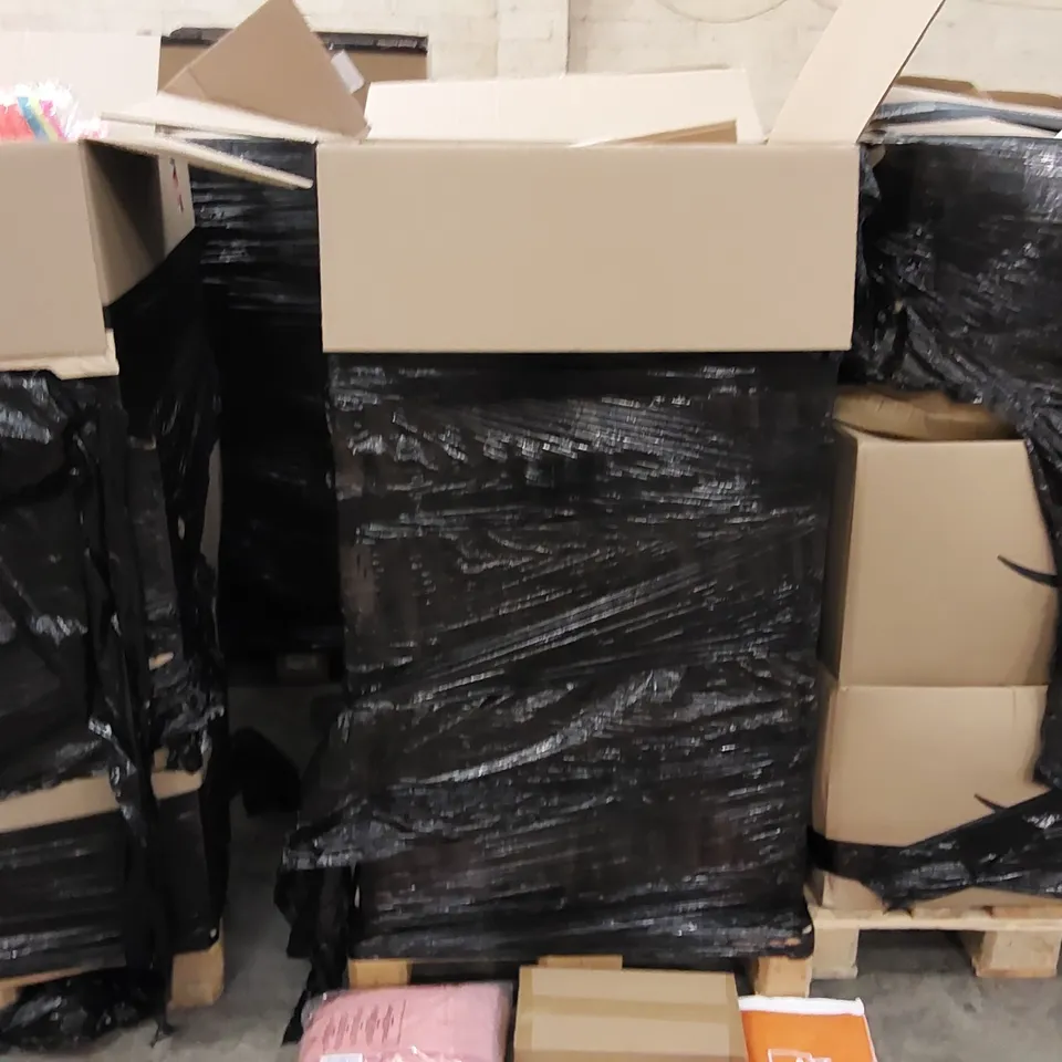 PALLET OF ASSORTED ITEMS INCLUDING: TOILET ROLL HOLDER, WOMEN'S SHAPEWEAR, DRESSING GOWN, UNIVERSAL REMOTE, PARTY DECORATIONS & BALLOONS, PHONE CASE, DOOR STOPPERS