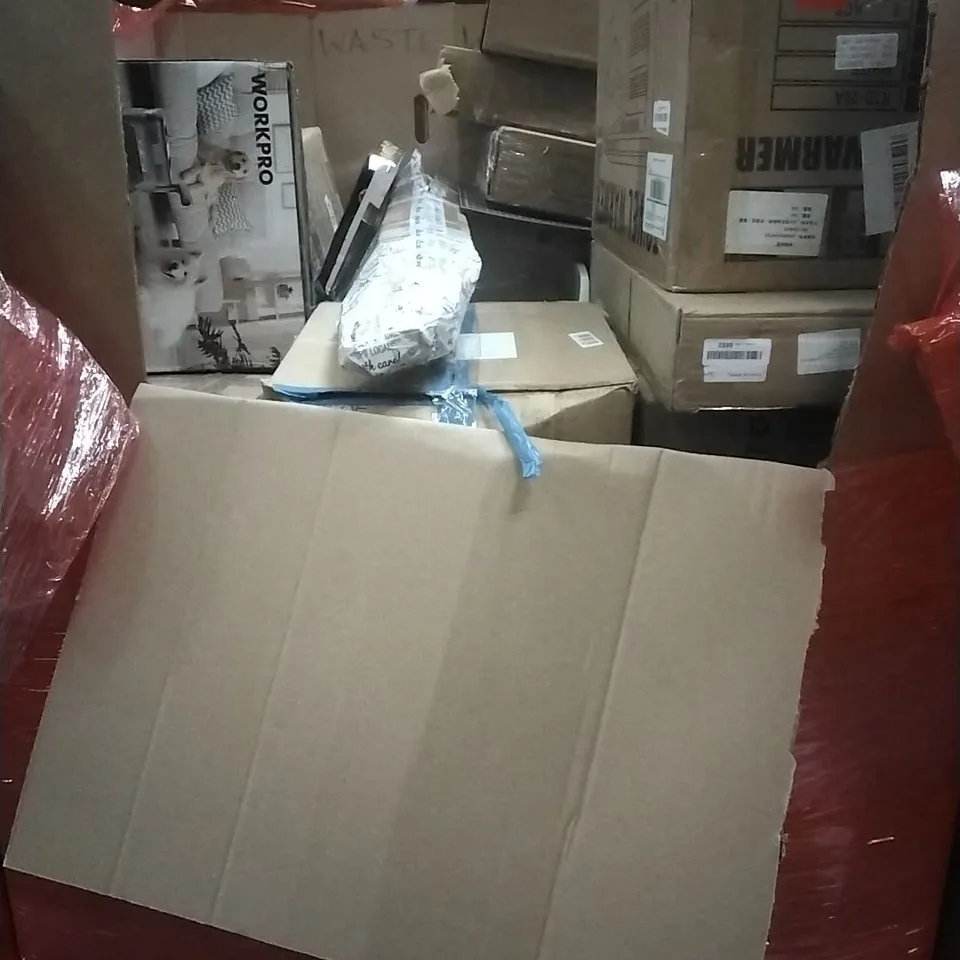 PALLET OF HOUSEHOLD ITEMS TO INCLUDE TOILET SEAT, MULTIFUNCTIONAL WRITING BOARD,DANCE MAT,TOWEL WARMER,TOY GUN,STEAM CARPET AND UPHOLSTERY CLEANER AND OTHER ASSORTED ITEMS...