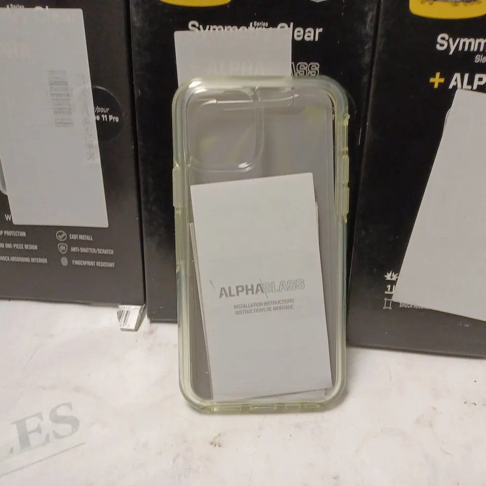 APPROXIMATELY 38 BOXED OTTER SYMMETRY CLEAR SLEEK PROTECTION + ALPHA GLASS ACCESSORY PACK FOR IPHONE 11 PRO
