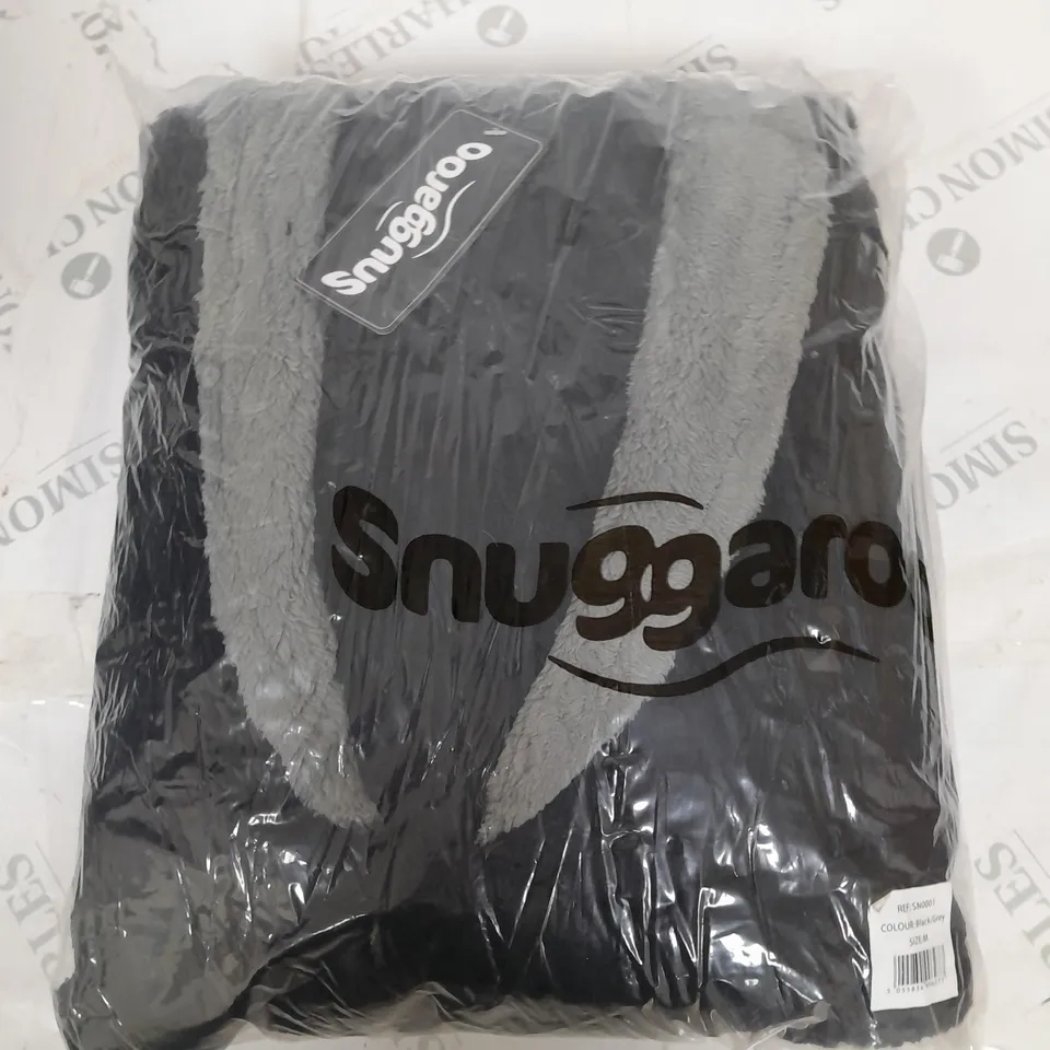 BAGGED SNUGGAROO BLACK/GREY DRESSING GOWN - M