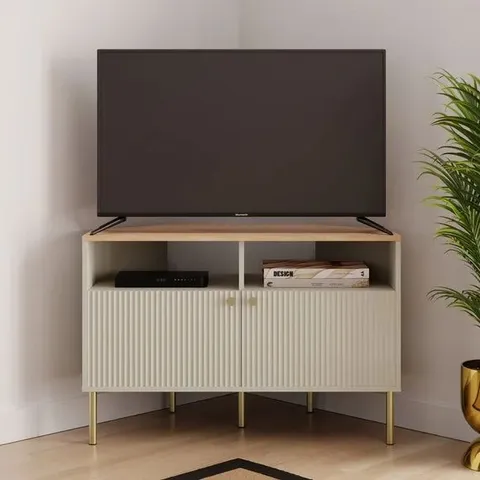 BOXED GEORGI HIGH CORNER TV UNIT FOR TVS UP TO 60"- NATURAL (1 BOX)