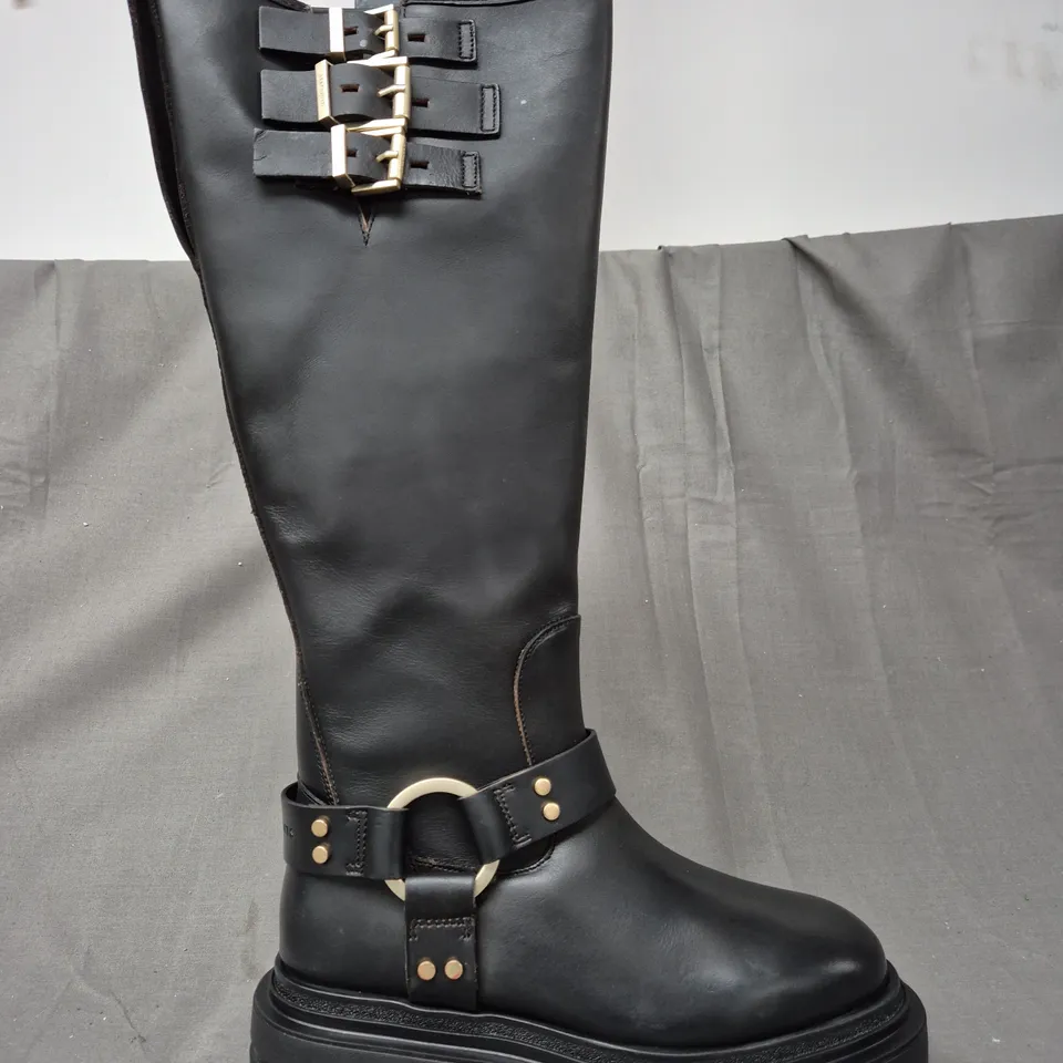 BOXED PAIR OF ALLSAINTS JADE BIKER BOOTS IN BLACK UK SIZE 6