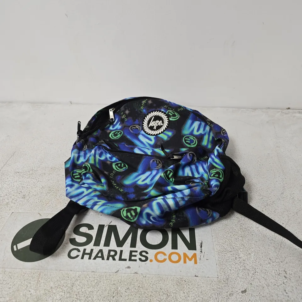 HYPE RUCK SACK – NEON BLUE GRAPHIC PRINT, BLACK STRAP