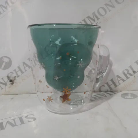 BOXED UNBRANDED FESTIVE CHRISTMAS TREE DOUBLE WALL GLASS MUG