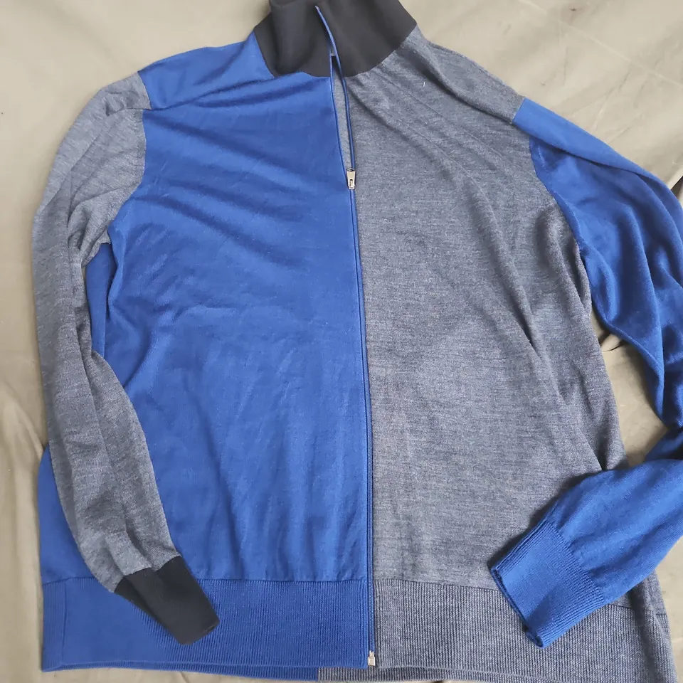 PAUL SMITH COLOUR-BLOCK MERINO WOOL ZIP CARDIGAN, UK SIZE XL