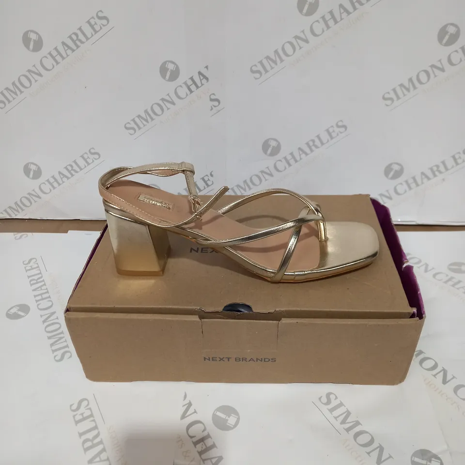 BOXED PAIR OF NEXT BRANDS WOMENS HEEL'S - GOLD, SIZE 7