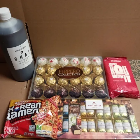 APPROXIMATELY 10 ASSORTED FOOD/DRINK PRODUCTS TO INCLUDE FONDANT ICING, FERRERO COLLECTION, CHAI INFUSION ETC 