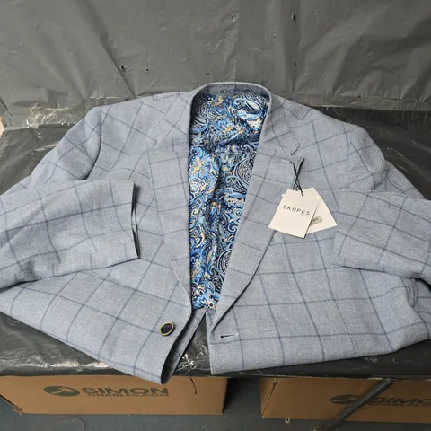 SKOPE DUDLEY CHECK TAILORED SUIT JACKET - LIGHT BLUE - 46