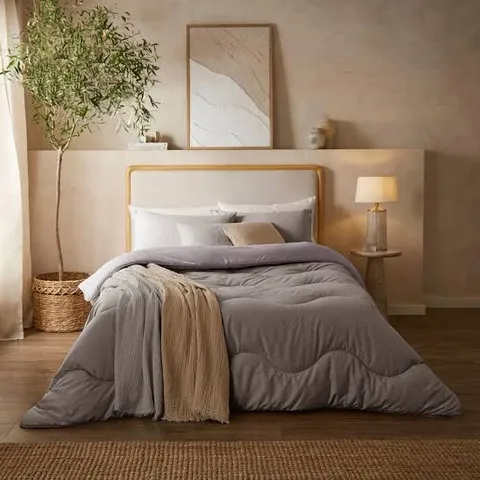NIGHT LARK SEERSUCKER COVERLESS 4.5 TOG DUVET NATURAL OAT DOUBLE