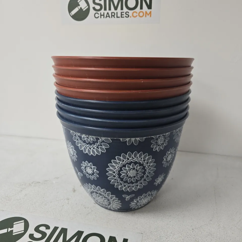 APPROXIMATELY 8 FLORAL DESIGN PLASTIC PLANT POTS 