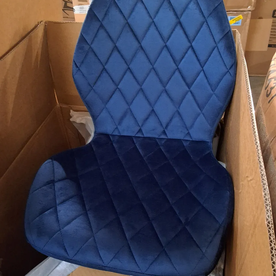 BOXED SET OF 4 DARK BLUE VELVET DIAMOND DINING CHAIRS