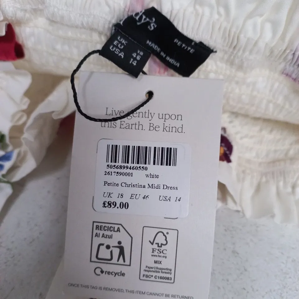 NOBODYS CHILD PETITE CHRISTINA MIDI DRESS IN WHITE - UK 18