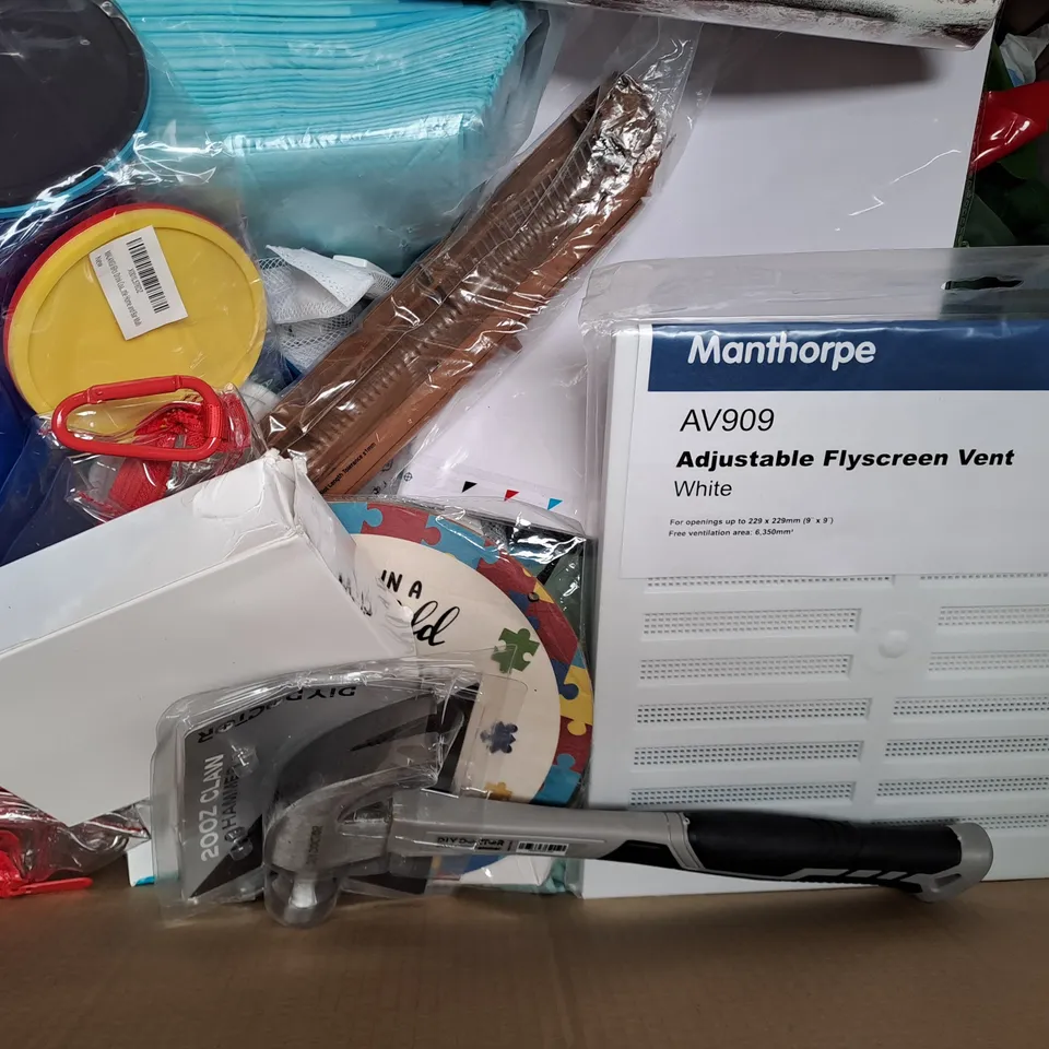 BOX OF APPROXIMATELY 20 ASSORTED HOUSEHOLD ITEMS TO INCLUDE FINISH SPECIAL-SALT, WOOL BOX KNITTING YARN, ROWAN COCO PEAT BLOCK, ETC