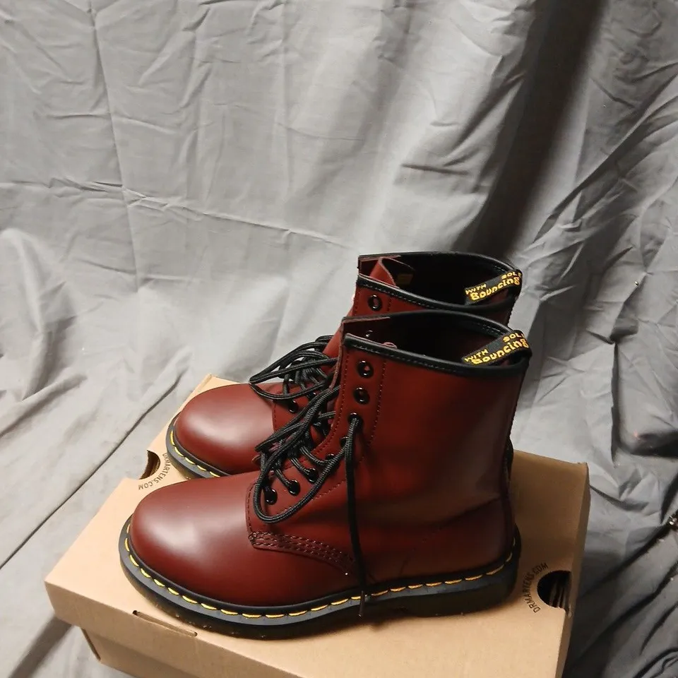 DR. MARTENS 1460 CHERRY RED BOOTS, UK5 (EU38) – BOXED