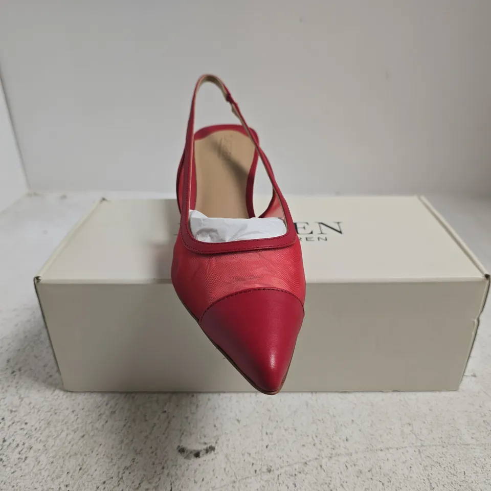 BOXED PAIR OF RALPH LAUREN POINTED TOE LOW STILETTO HEEL SLINGBACK SHOES IN RED SIZE 5.5