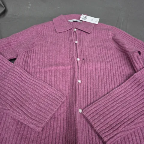 ABERCROMBIE & FITCH PURPLE KNITTED CARDIGAN - SMALL