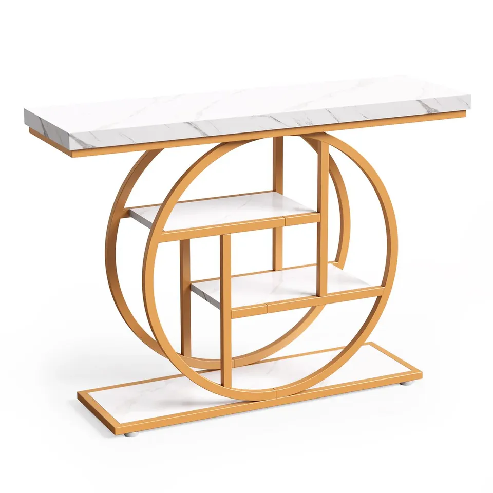 BOXED TRIBESIGNS INDUSTRIAL 4-TIER SOFA TABLE - 105CM CONSOLE TABLE WITH STORAGE SHELVES