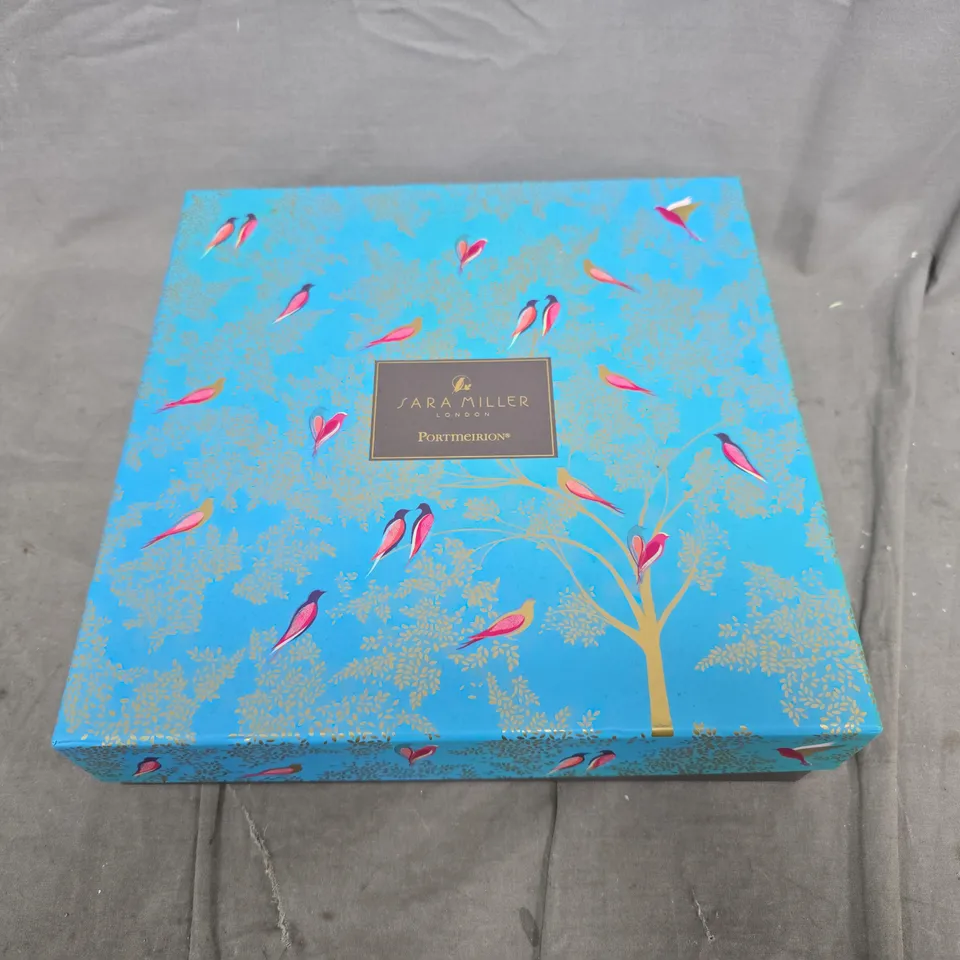 SARA MILLER LONDON TURQUOISE BIRD & TREE PATTERN DINNER PLATES, SET OF 3