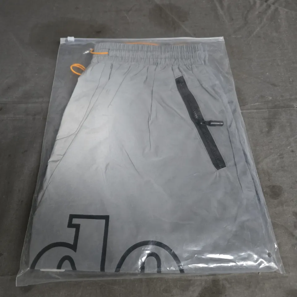RHUDE GREY SWIM SHORTS WITH ZIP POCKET, SIZE XL (PACKAGED)