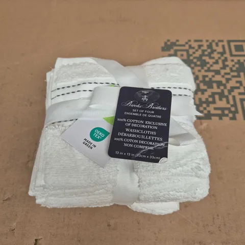 BROOKS BROTHERS WASHCLOTHS – SET OF FOUR, 100% COTTON, WHITE (13 X 13 IN)