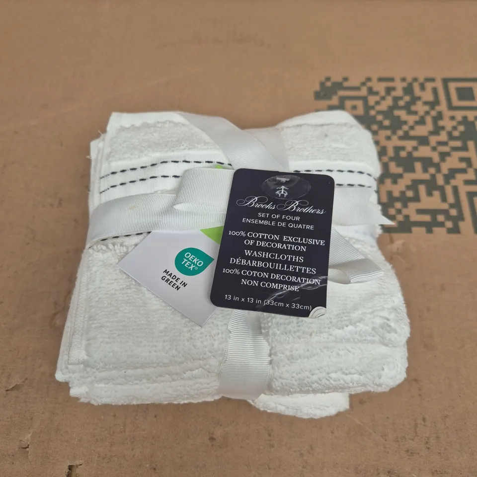 BROOKS BROTHERS WASHCLOTHS – SET OF FOUR, 100% COTTON, WHITE (13 X 13 IN)